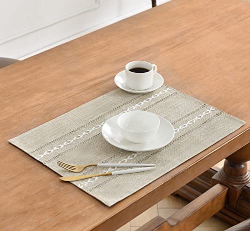 Wracra Cotton Linen Place Mats, Coffee Embroidered Placemats Set of 4 - color: Hemstitched Coffee, size: Placemats(Set of 4)