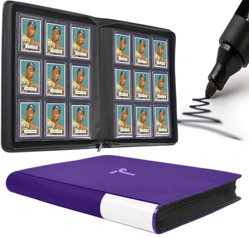 Top Loader Binder 9 Pocket, Holds 360+ Cards in 3" x 4" Toploaders, Ringless 20 Double-Sided Sleeves, Side-Loading, Spine Label with Maker Pen Toploader Binder for TCG, MTG, Sports Cards - color: Purple, size: 9-Pocket, Holds 360 Cards