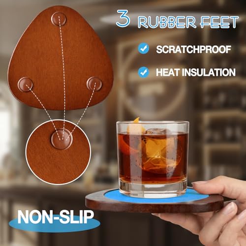 Newtay 6 Pcs Mid Century Modern Coasters Wood Absorbent Coaster,Blue - color: Blue