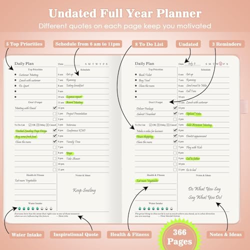 Undated Daily Planner with To Do List, 365 Days Planner for ADHD (A5, Pink) - color: Pink