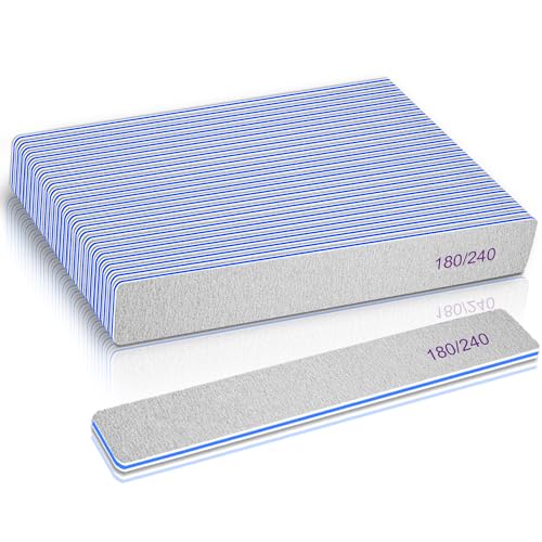 BLESWIN 25 Count 180/240 Grit Rectangle Nail Files for Acrylic Nails, Super Rough Nail Files Emery Boards for Artificial & Fake Nails, Reusable Buffering Files Double Sided Emery Boards for Nails - size: 180/240Grit(25 Count)
