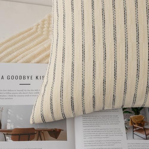 Kevin Textile Pillow Covers, Rectangle Throw Pillow Covers Set of 2, Boho Woven Texture Linen Striped Decorative Burlap Pillow Cases for Couch Bedroom Living Room, 12x20 inch, Cream White - color: A-beige, size: 20" x 12" (Pack of 2)