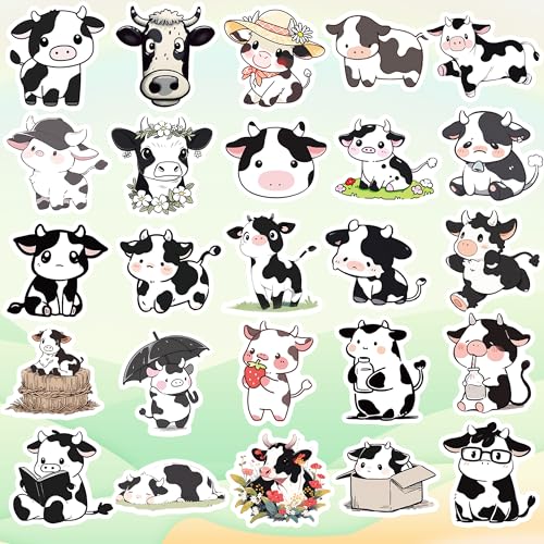 50Pcs Cows Stickers, Non-Repetitive Cows Vinyl Stickers, Cute Animal Cattle Sticker Waterproof Stickers for Adults Water Bottle Laptop Scrapbook Decoration Party Favors Birthday Gifts - color: Cows