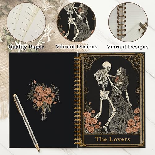 The Lovers Tarot Notebook Journal for Women - A5 Spiral Notebook with Dark Mystic Spells Skull Design, Vintage Witchy Journal, Gothic Office & School Supplies, Unique Gifts for Birthday, Christmas (Skull &Pink Rose) - color: Skull &Pink Rose