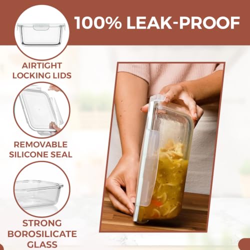 Razab 6.5 Cups / 52 Oz 4 Piece (2 Containers + 2 Lids) Glass Food Storage Containers Set with Airtight Locking Lids - For Storing, Baking & Serving BPA Free, Leakproof - Microwave, Freezer & Oven Safe - color: White