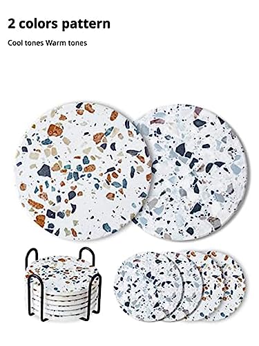 LIFVER Coasters Set of 6, Terrazzo Style Ceramic Drink Coasters with Holder - color: Terrazzo Marble, size: 6 Pack