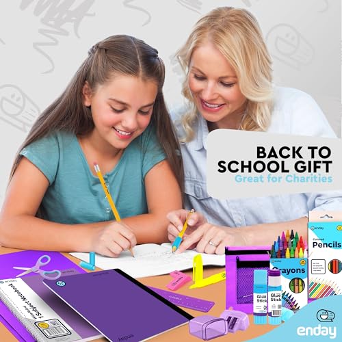Back to School Supplies for Kids, Purple School Supply Box Grades K-5, Premium Quality Kids School Supplies Kit, Kindergarten School Supplies for Girls and Boys, 71 Piece Set - by Enday - color: Purple, size: 1 Kit