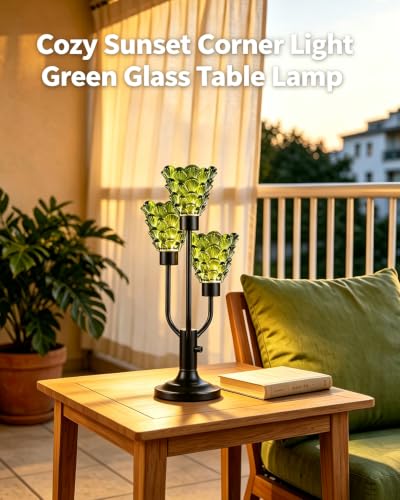 Lightdot Mid Century Modern Table Lamp Dimmable Bulbs Included Green Glass - color: 21-Black-Green-Shell