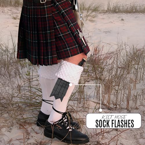 EZE Kilt Flashes for Men with Heavy Buckle Adjusters, Plain & Tartan Kilt Sock Flashes Acrylic Wool - color: Grey Watch Night