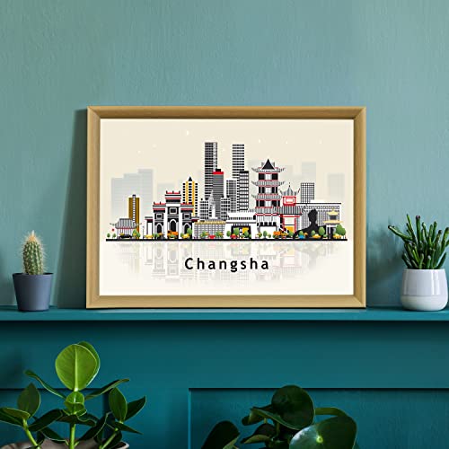 Pera Print Changsha Poster, China Illustration Skyline City Poster, Modern Skyline Changsha Poster, Cityscape and Landmark Print, Home-Office Wall Art Decoration - 12x18 Inches - color: Changsha - China, size: 18"L x 12"W