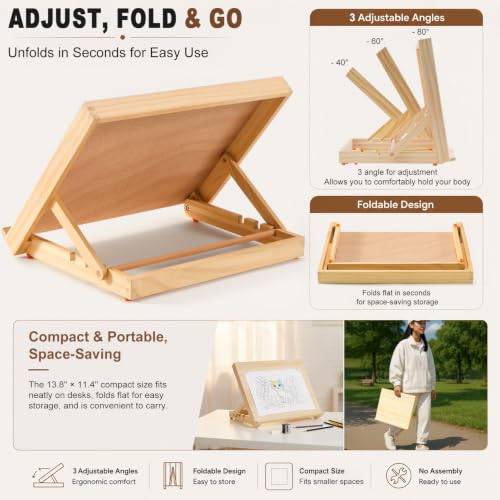 13.8"x11.4" Wooden Tabletop Easel with Paint & Sketch Papers, Masking Tape