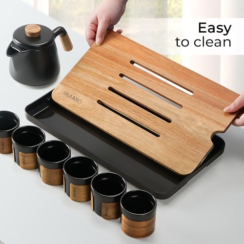 MIAMIO - Japanese/Chinese Tea Set 6 x 3.4 oz/Asian Tea Pot 21 oz with Tea Infuser, Traditional Japanese Tea Cups Set for Tea Lovers/Men/Women (Black) - color: Black