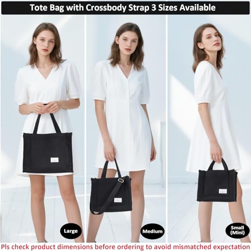UERRUAM Tote Bag for Women Corduroy Crossbody Purse for Everyday, Work Bag - color: Black, size: Large