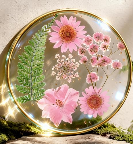 Oqplog Resin Drink Coaster for Desk Coffee Table-Pink Cute Dried Flowers Cup Coaster for Work Office Home Outdoor Decor Gifts for Girls Women,1 Pcs - color: Pink