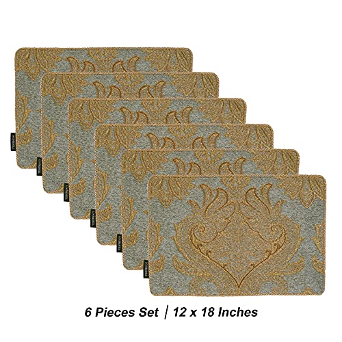 Loom and Mill Luxury Chenille Damask Placemats Set of 6, Blue Gold - color: Blue Gold_elizabeth, size: 6 Pieces