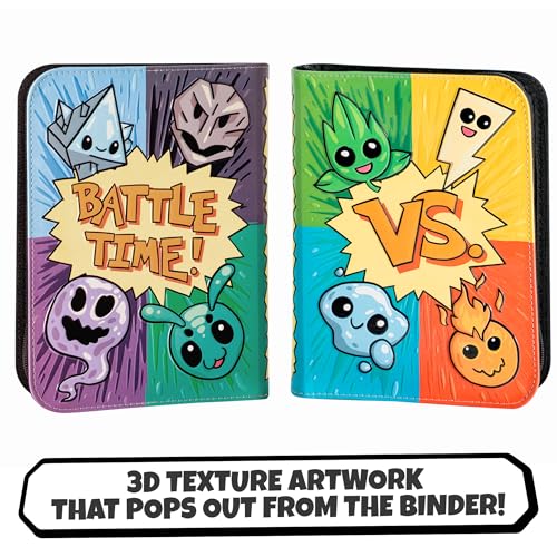 3D Card Binder for Pokemon - Stunning 3D Raised Pk Types Design in PU Leather with Zipper - Includes 4 Pocket Pages for 160 Cards. Great Sleeve Album/TCG Holder/Trading Card Collection Book Gift. - color: Poke Types Compact Version