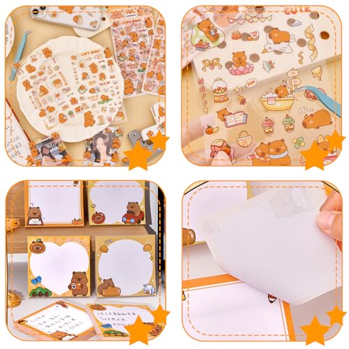 659Pcs Cute Capybara Stationery Set, Kawaii Animals Supplies for Boys Girls Includes Fun Pencil Case Pen, Cartoon Sticky Notes Notebooks Stickers Card Case As Capybara Gifts - style: Capybara