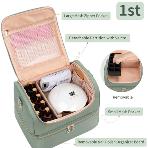 CUBETASTIC Nail Polish Organizer Case, Nail Supplies Storage Box Holds 45 Bottles Nail Polish & Nail Lamp, Travel Nail Tech Carrying Case, Nail Kit Bag For Nail Stuff & Manicure Tools (Pack of 2) - color: Green, size: 45 Slots (Pack of 2)