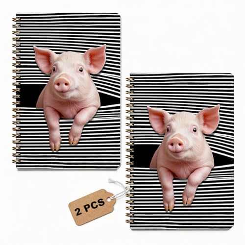 2 Pcs Funny Pig A5 Spiral Notebook, Cute Pig Gifts Journal Notebook - color: Multicolour 0032