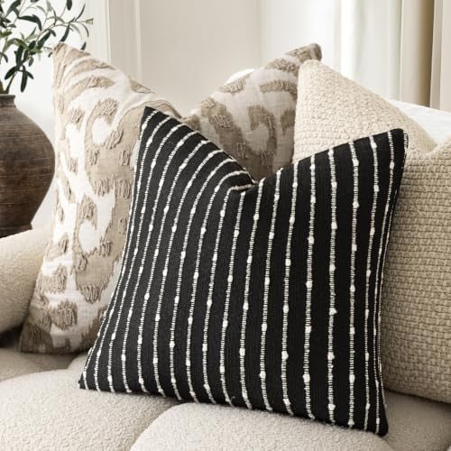 Foindtower Decorative Striped Boucle Throw Pillow Covers 18x18 Inch Black - color: Black, size: 18" x 18" (Pack of 2)