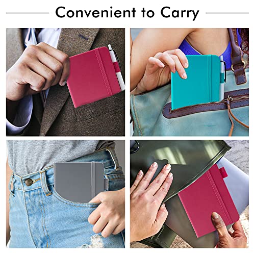 feela Pocket Notebook Journals, Mini Cute Small Hardcover College Ruled Notepad Office School Supplies, with 3 Black Pens, 3.5”x 5.5”, 3 Pack, A6, Solid Colors, Gray, Berry, Emerald - color: Gray, Berry, Emerald