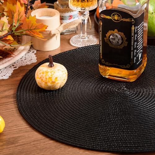 AHHFSMEI Round Placemats Set of 8 Heat Resistant Washable Non-Slip Woven Braided Table Mats for Dining Table Kitchen & Home Decor (Black,8) - color: Black, size: Set of 8