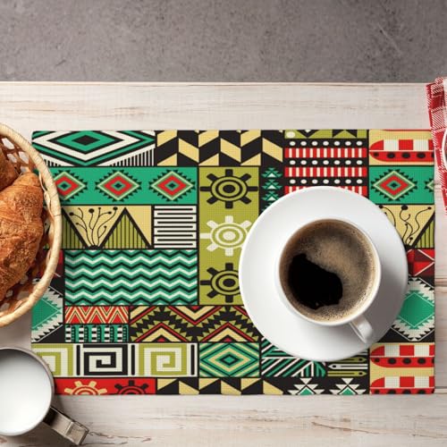 Traditional African Tribal Placemats Set of 6 12x18 Inch - color: Vibrant, size: Set of 6