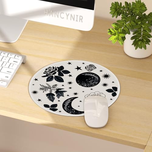 Hancynir Goth Moon Floral Round Mouse Pad, Small Mousepad for Office Desk - color: Moon Floral