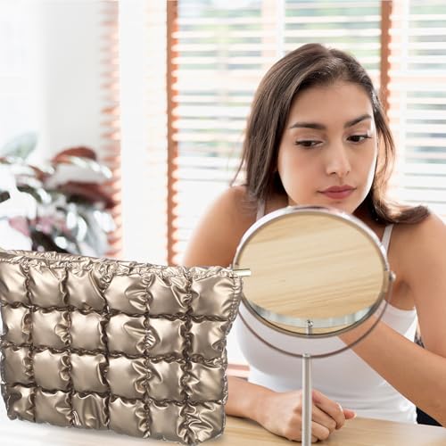 Hillban Champaign Gold Puffy Quilted Makeup Bag for Women Gift, Classic - color: Champaign Gold, size: Classic