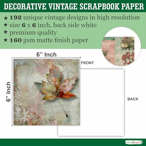 PARTH IMPEX 192 Sheets Scrapbook Paper 6x6 Single-Side - 160gsm Thick