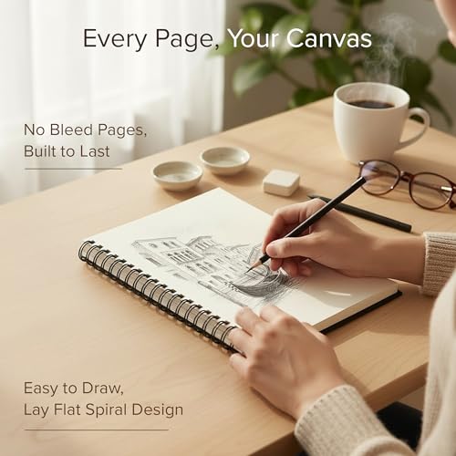 Artist’s Sketchbook Hardcover – 200GSM Very Thick Paper – Spiral Sketch Book for Drawing and Mixed Media – Sketch Pad, Art Book - 5.8 x 8.5, 40 Sheets / 80 Pages - size: 5.8 x 8.5 inches