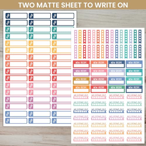 bloom daily planners Meal Planning Stickers - 8 Sheets / 592 Stickers - Essential Variety Pack for Menu Prepping, Grocery Shopping, Food & Diet Tracking - Colorful Quotes, Illustrations & Icons - color: Meal Planning Pack