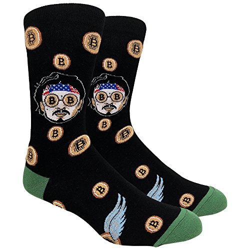 Urban Peacock Men's Novelty Fun Dress Socks Multiple Patterns/Multi-pair Options! - color: Bitcoin Man - Black With Green