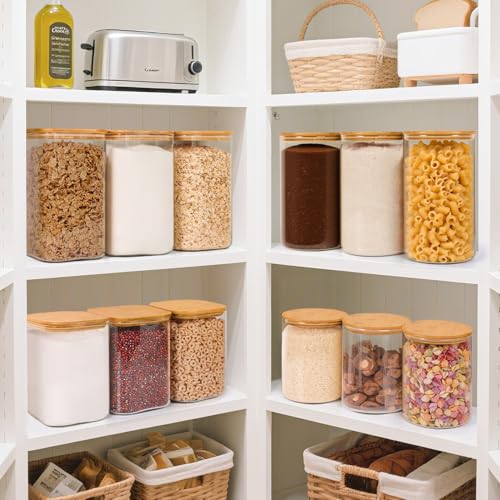 ComSaf Glass Storage Containers with Bamboo Lids 1.2/3.6 Qt 2 Pack - color: 3.6Qt/1.2Qt-Square