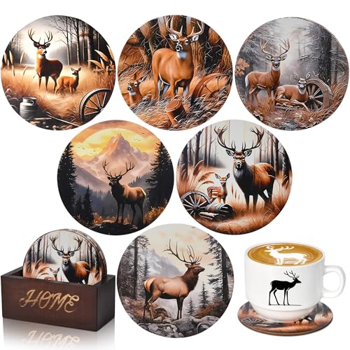 Bar Coaster Set, Drink Coaster for Home Decor, Wood Coffee Coasters 6Pack (Deer) - color: Deer