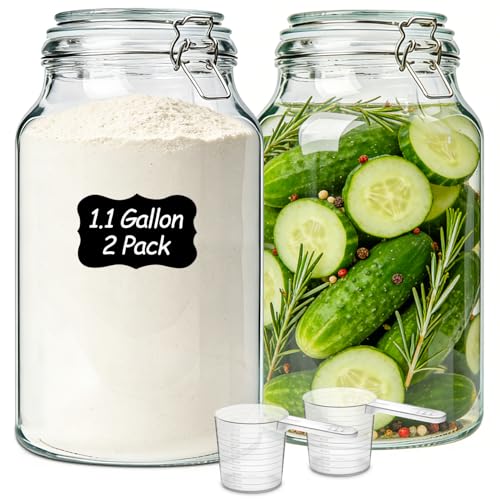 ComSaf Large Glass Jars with Airtight Lids 1.1 Gallon 2 Pack Wide Mouth - size: 138oz*2