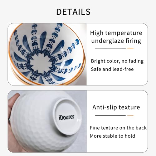 Ceramic Plates and Bowls Set, Japanese Style Dinnerware Set with Gift Box - Blue and White - 4 Rice Bowls and 2 Pasta Bowls - Kitchen Gifts for Women - color: Japanese A (4 bowls+2 plates)