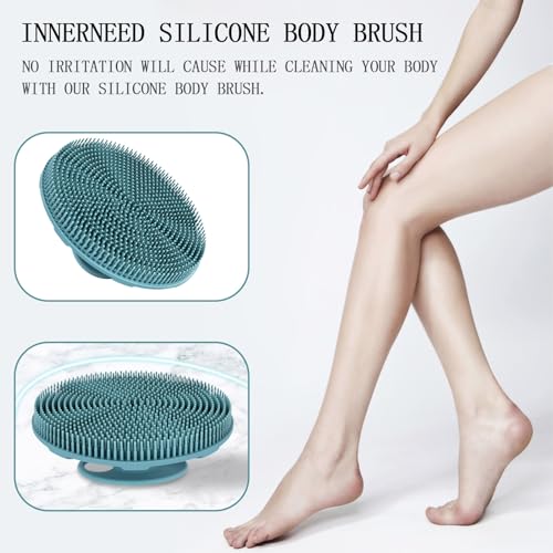 INNERNEED Food-Grade Soft Silicone Body Scrubber Shower Brush, Dark Green - color: Dark Green