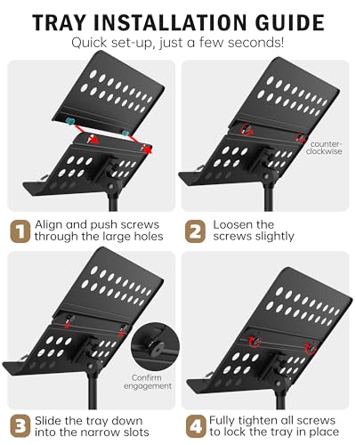 Vekkia Metal Professional Portable Perforated Sheet Music Stand - size: 32-56inch