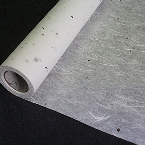 Korean Traditional Mulberry Paper, Colored Hanji Paper Roll, Natural Fiber Texture, Unyong (White with Bark pieces, 10.4" x 787.4") - color: White with Bark pieces, size: 10.4" x 787.4"