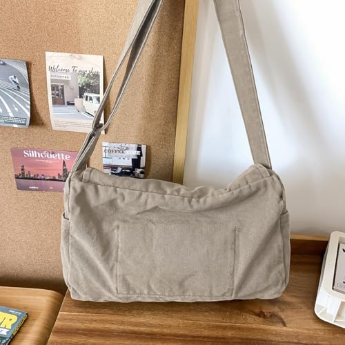 Messenger Bag for Women Men Satchel Bag Canvas Crossbody Shoulder Bag Casual Sling Bag - color: Grey