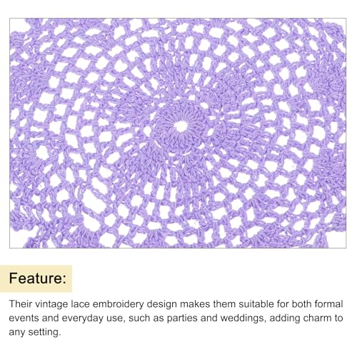 uxcell Lace Doilies, 4pcs 8" - Cotton Woven Round Crochet Coaster, Floral Design Fabric Handmade Placemat for Drink Wedding Party Decoration (Light Purple) - color: Light Purple