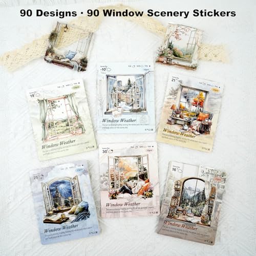 90 Pcs Window Scene Stickers for Scrapbooking and Journaling - color: Weather Window