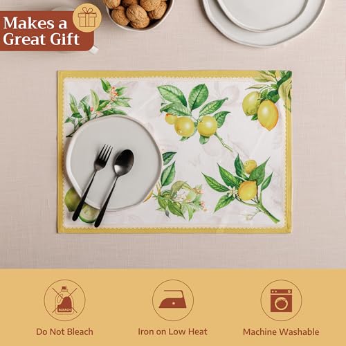 Maison d' Hermine Placemats Set of 4 Reusable 100% Cotton (13"x19") - color: 002 - Limoncello, size: 13" X 19" (Pack of 4)