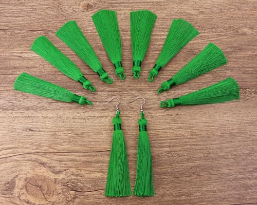 Tupalizy 10PCS Handmade Soft Silky Tassels with Hanging Loop for Bookmarks Keychains Earring Bracelets Jewelry Making Souvenir Graduation Clothing Sewing Gift Tag Art DIY Craft Projects (Green) - color: Green