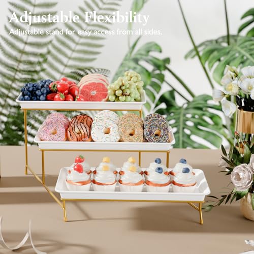 Bumusty 3-Tier Melamine Serving Tray Set, 14 x 7 in, Gold Stand - color: Gold, size: 14" x 7"