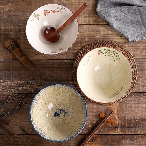 Ceramic Ramen Bowl Set, 2 Sets 34 Ounces Large Japanese Noodle Soup Bowls with Spoons and Chopsticks for Soup Udon Soba Pho Asian Noodles Pasta Salad