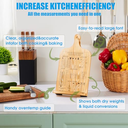 Housejoy Wooden Cookbook Stand for Kitchen with 2 Aprons&Conversion Chart