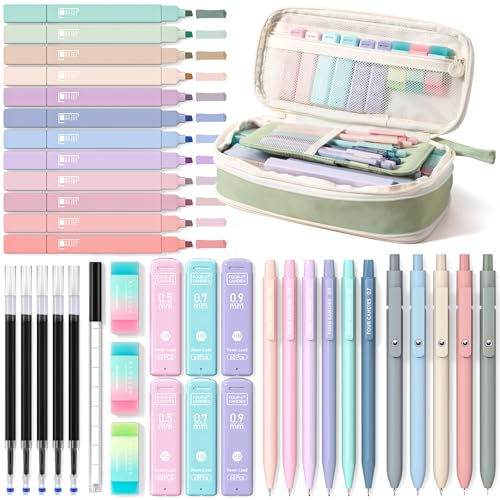 Four Candies School Supplies with Cute Pencil Case, 39ct, Green - color: Green, size: 39 Count (Pack of 1)