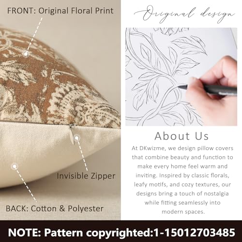 Vintage Floral Print Throw Pillow Covers 26x26 Set of 2 Neutral Modern Farmhouse Accent Decorative Cushion Covers Boho Home Decor for Couch Sofa Chair Bed Living Room, Cognac - color: Cognac, size: 26" x 26" (Pack of 2)
